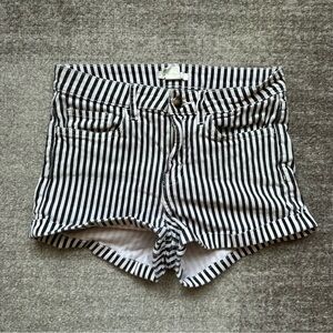 Black and White Striped Denim Shorts